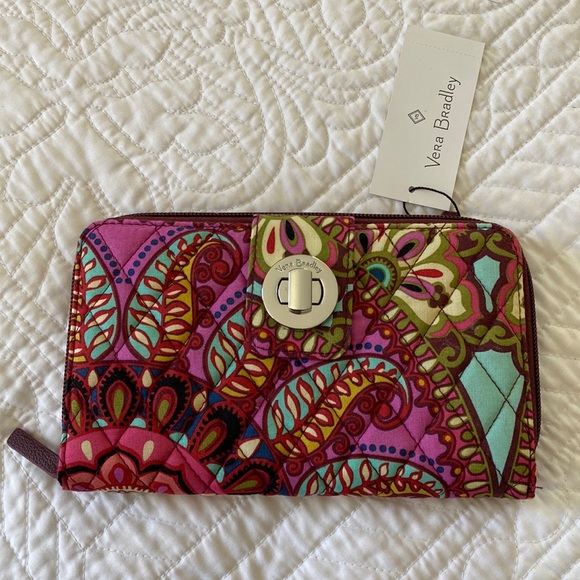 Vera Bradley Bags Vera Bradley Pink Red Teal Resort Medallion Print Turnlock Wallet W